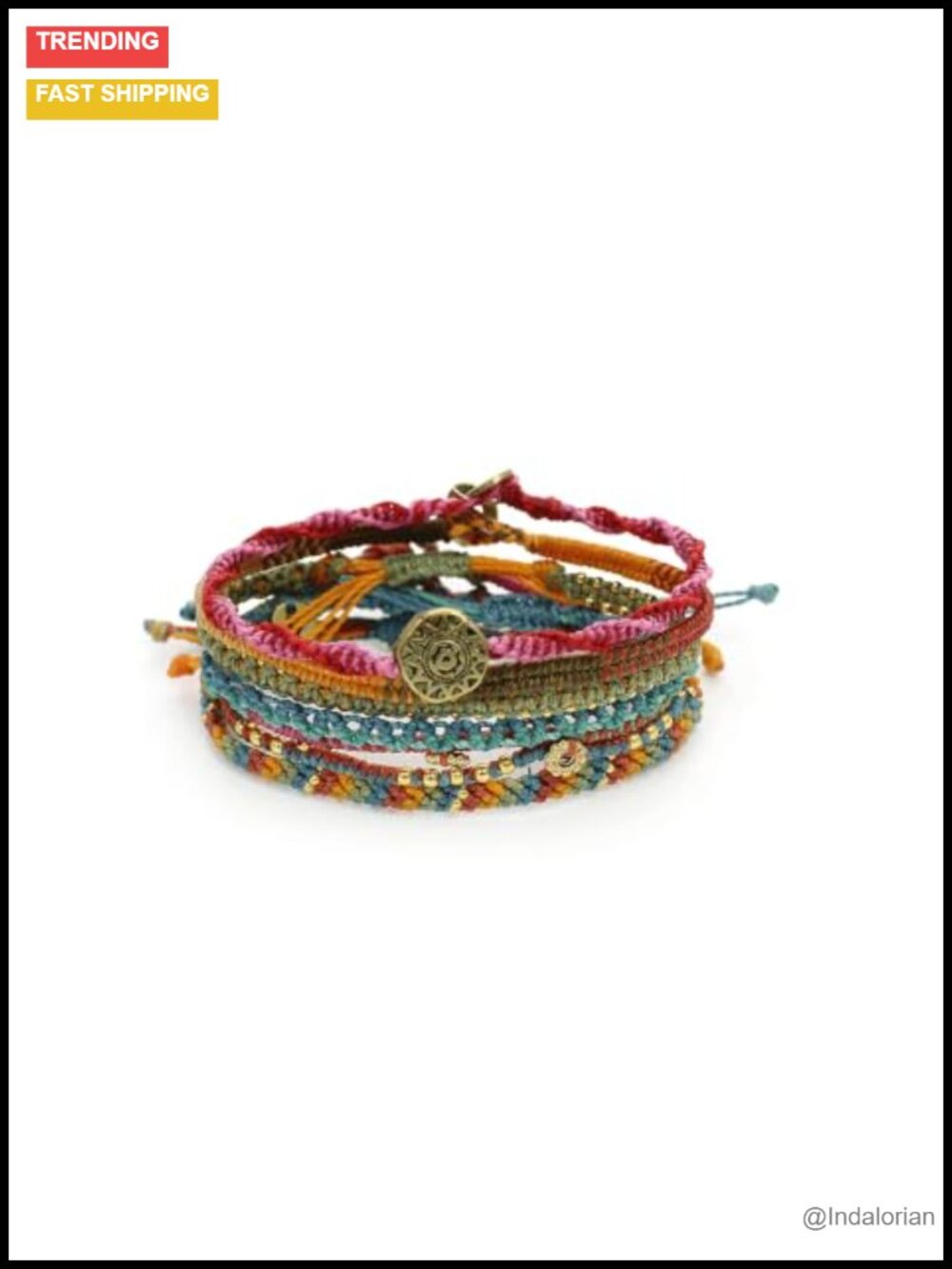 Handmade Beaded Stackable Bracelet Set Boho Waxed Cord 7pc